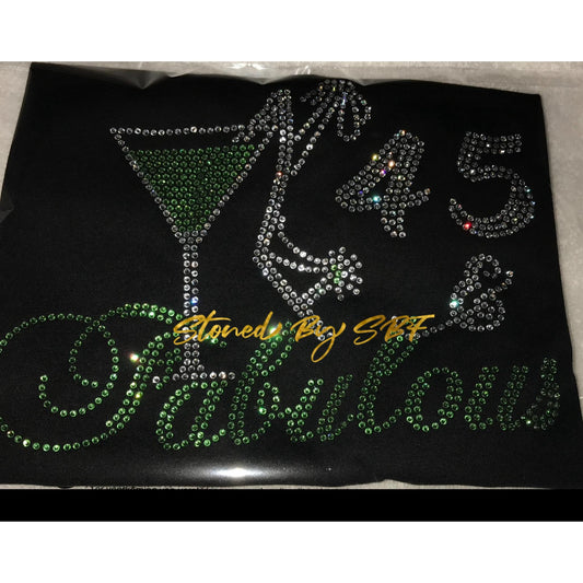 Birthday (Custom - Age) and Fabulous - Martini and Stiletto Rhinestone Bling Shirt
