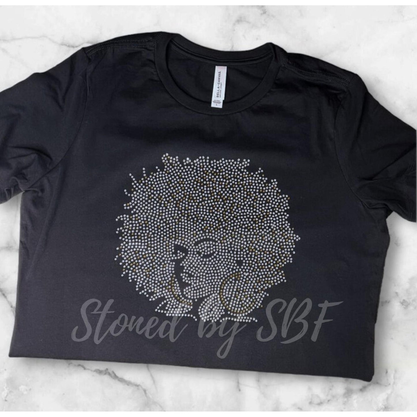 Big Afro Woman Rhinestone Bling Shirt