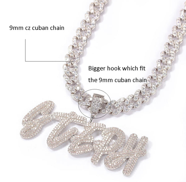Custom Name - 9mm Cuban Link Chain Necklace with 18K Gold Plated Brushed Name