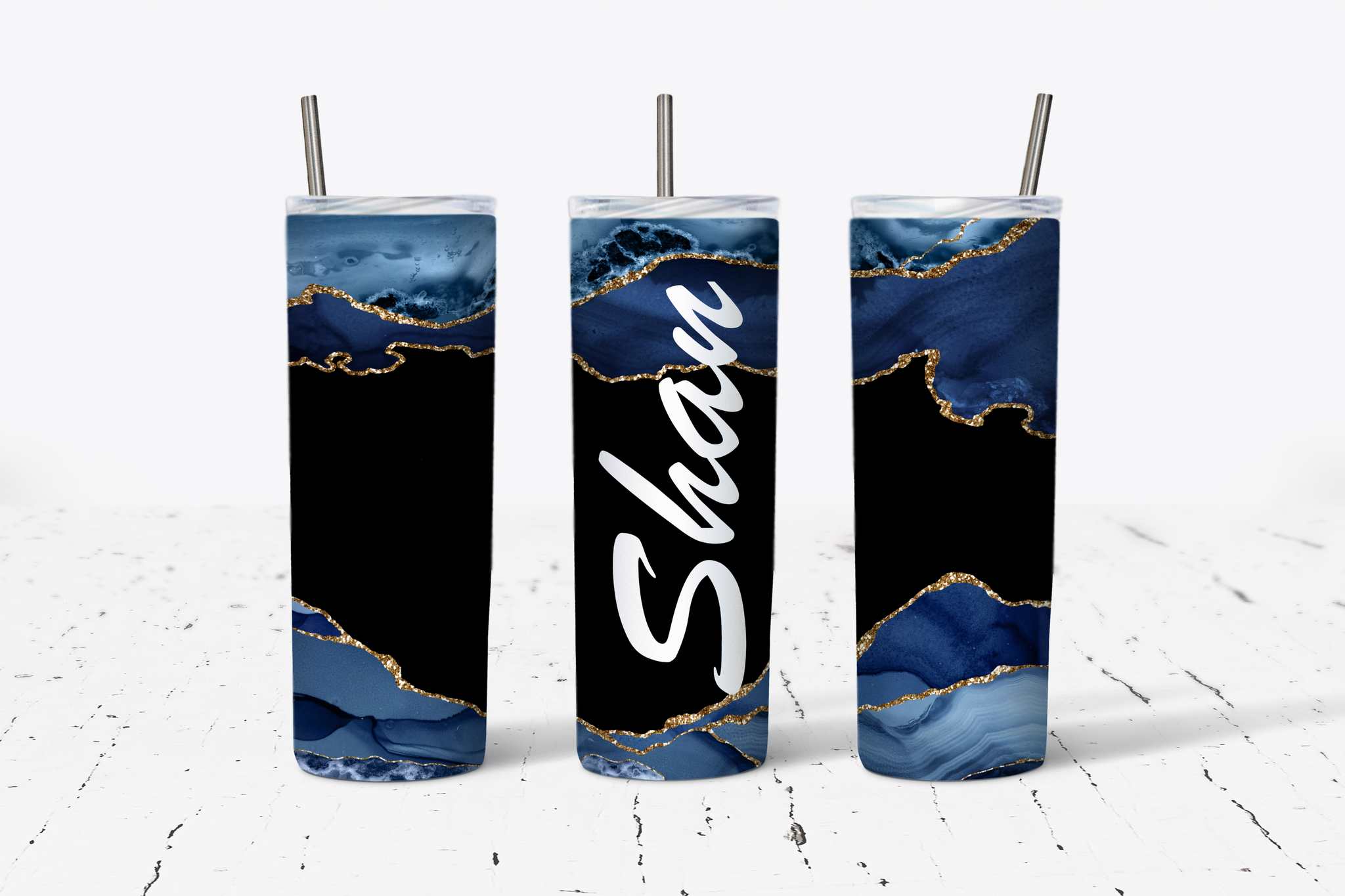 Agate Blue and Gold - Hot and Cold Stainless Steel Tumbler