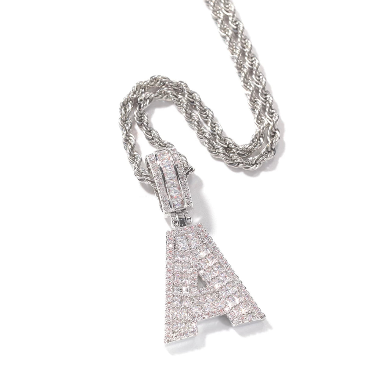 Cubic Zirconia Baguette Initial Letter Pendant