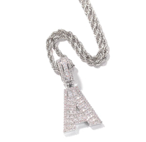 Cubic Zirconia Baguette Initial Letter Pendant