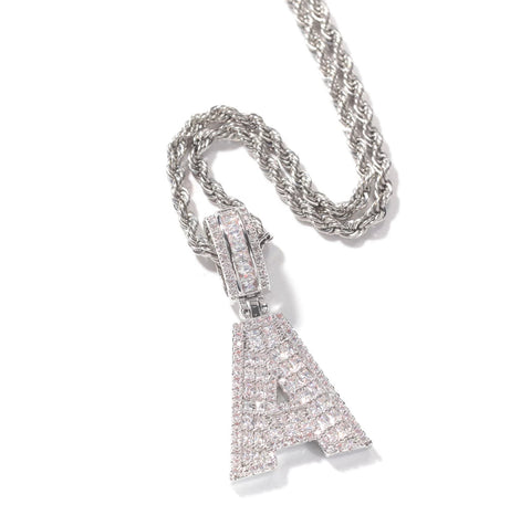 Cubic Zirconia Baguette Initial Letter Pendant
