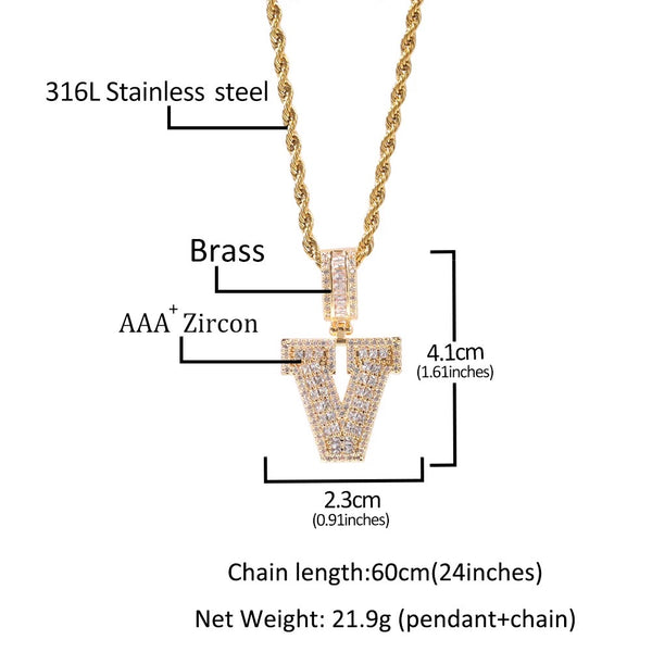 Cubic Zirconia Baguette Initial Letter Pendant