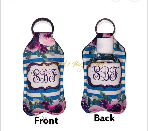 Purple Stripe Floral with Initials - Hand Sanitizer Holder