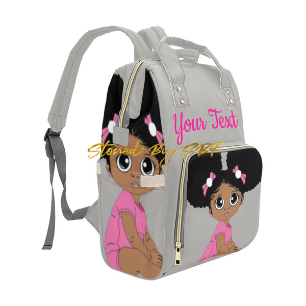 Little Girl in Pink Diaper Bag