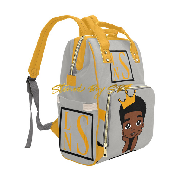 Little Boy Black and Gold Stacked Monogram Diaper Bag