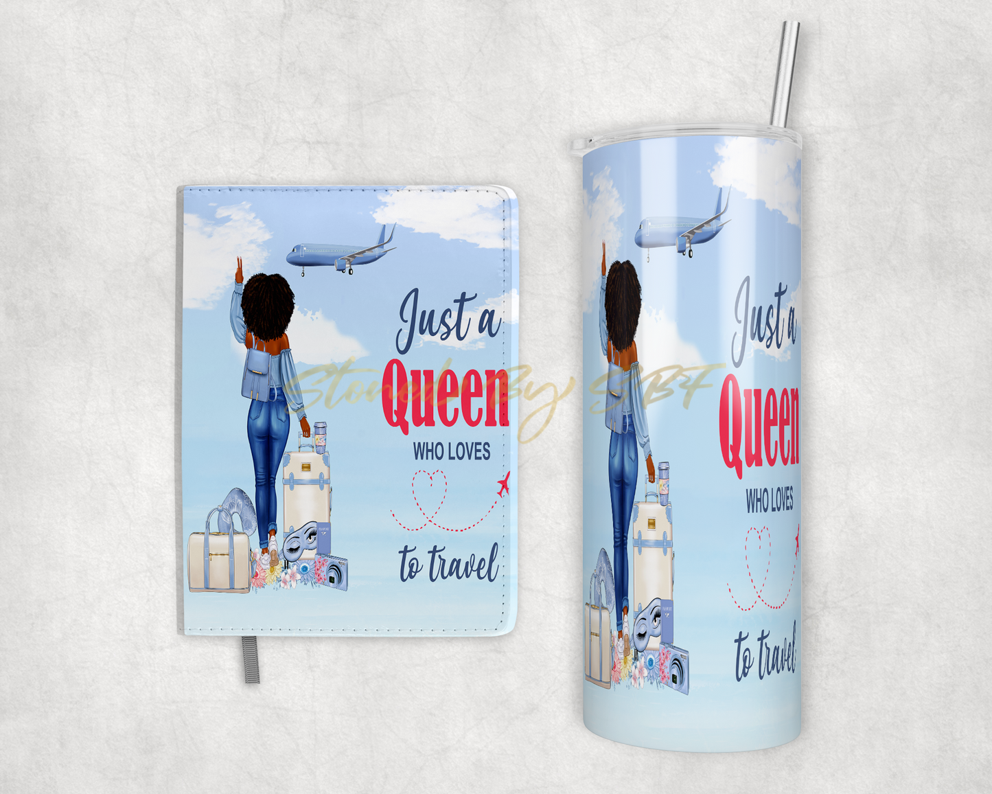 Bundle - Just a Queen Who Loves to Travel Journal and Tumbler Set