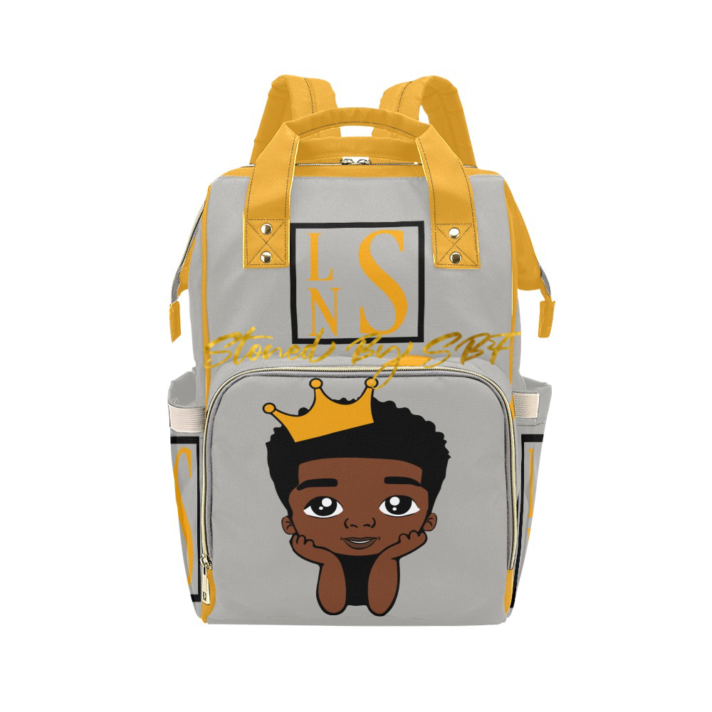 Little Boy Black and Gold Stacked Monogram Diaper Bag