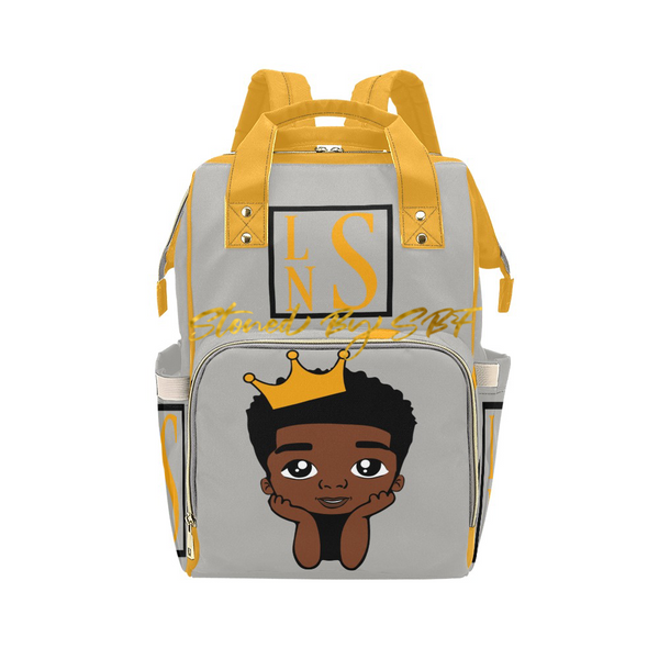 Little Boy Black and Gold Stacked Monogram Diaper Bag