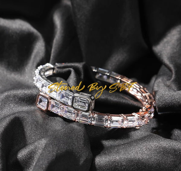 18K Plated Princess Cut Zirconia Baguette Bangle