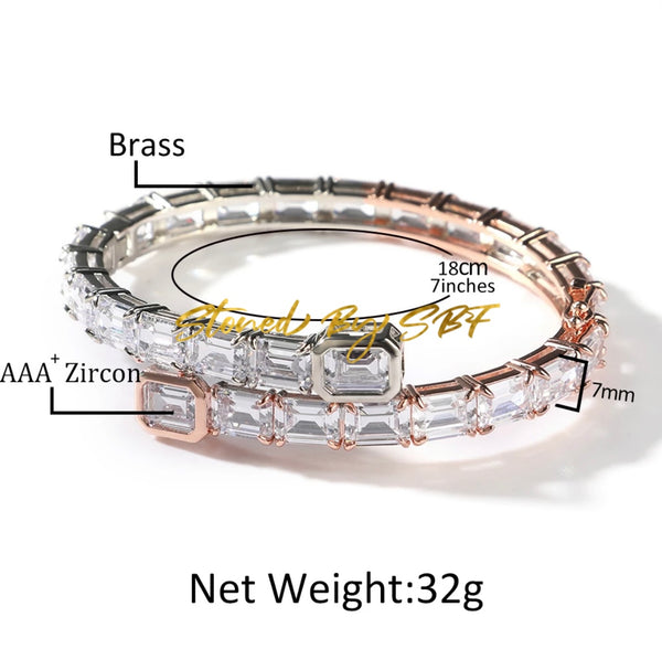 18K Plated Princess Cut Zirconia Baguette Bangle