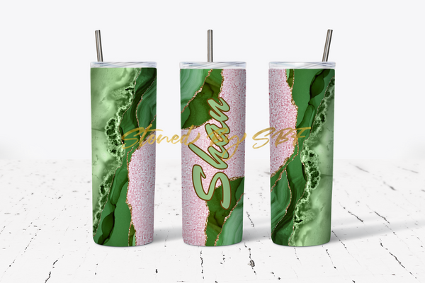 Green, Pink, and Gold Agate - Hot and Cold Stainless Steel Tumbler