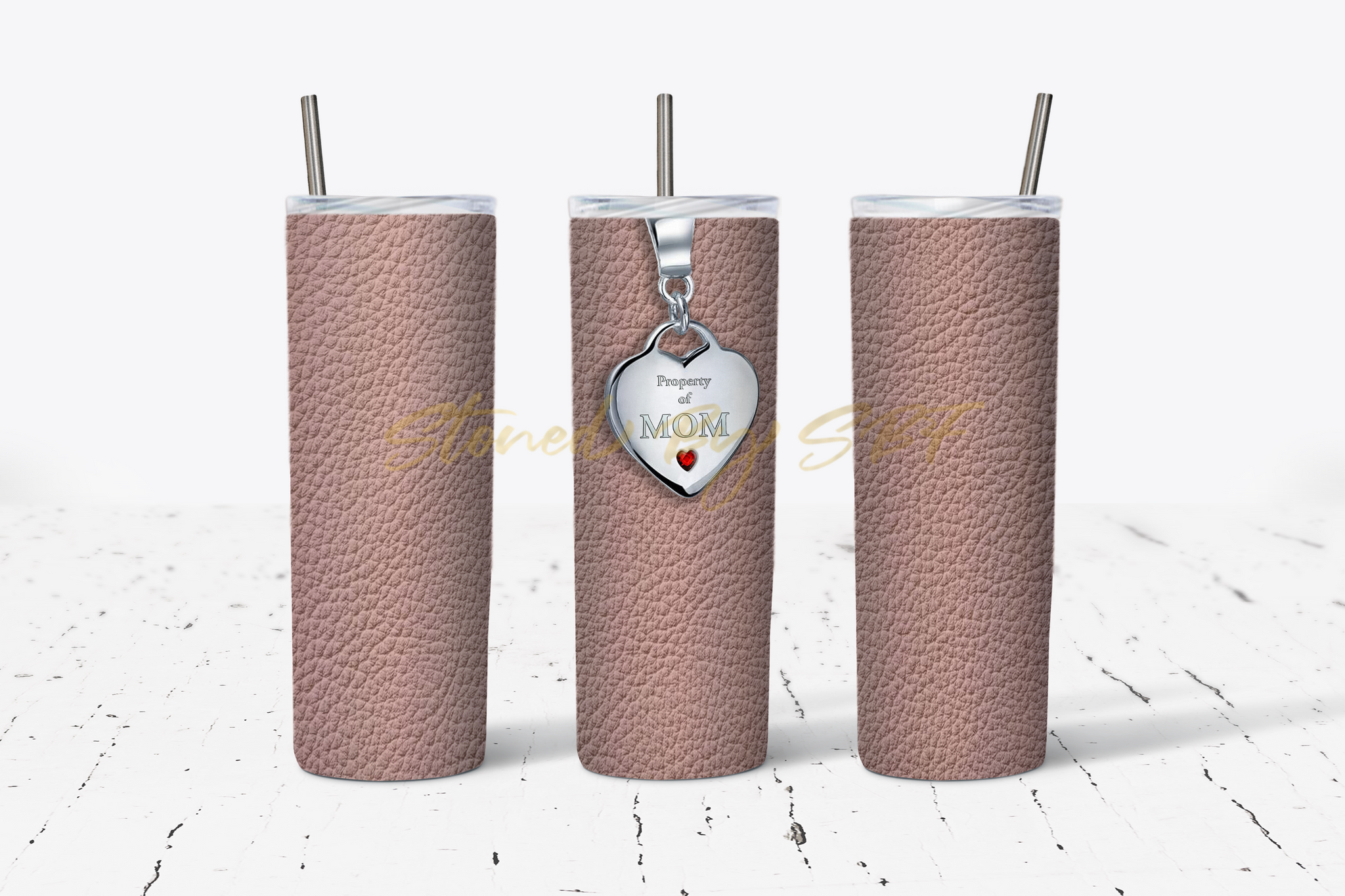 Rose Gold Leather With Mom Lock Stainless Steel Tumbler