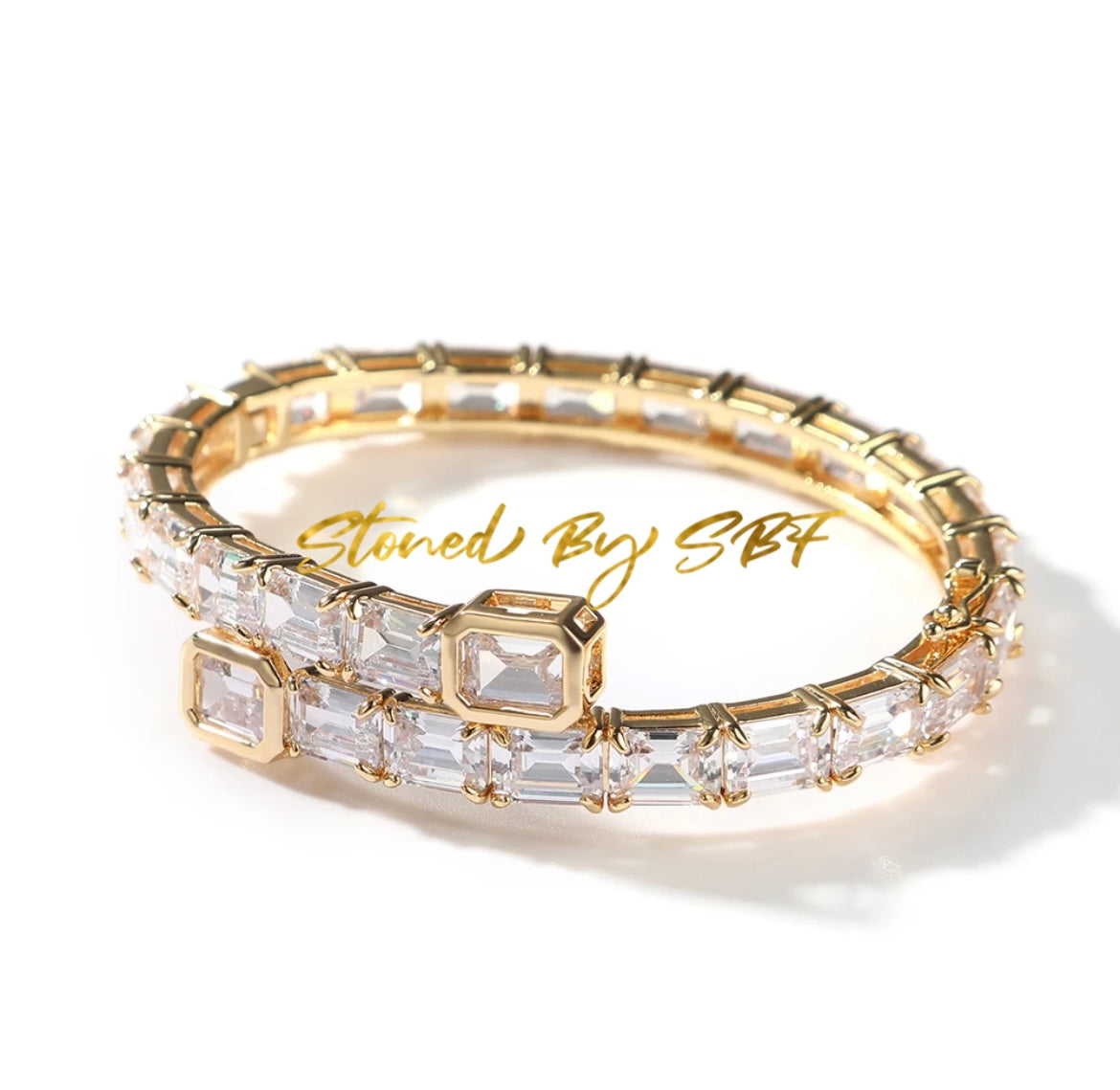 18K Plated Princess Cut Zirconia Baguette Bangle