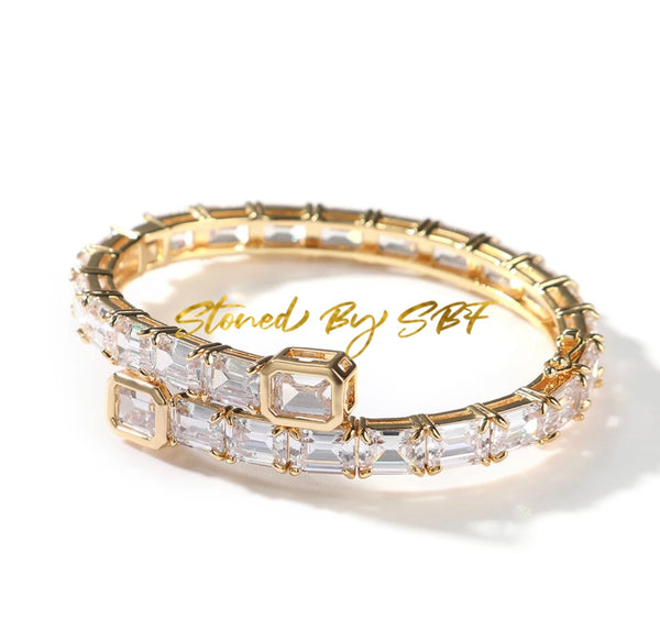 18K Plated Princess Cut Zirconia Baguette Bangle