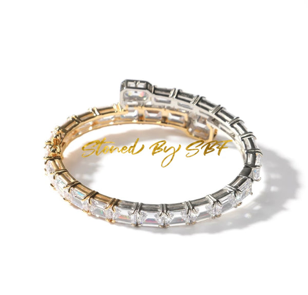 18K Plated Princess Cut Zirconia Baguette Bangle