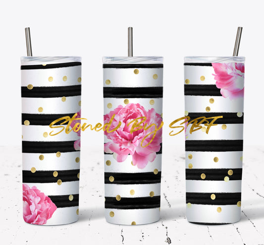 Black Striped, Floral, Pink and Gold Hot and Cold Stainless Steel Tumbler