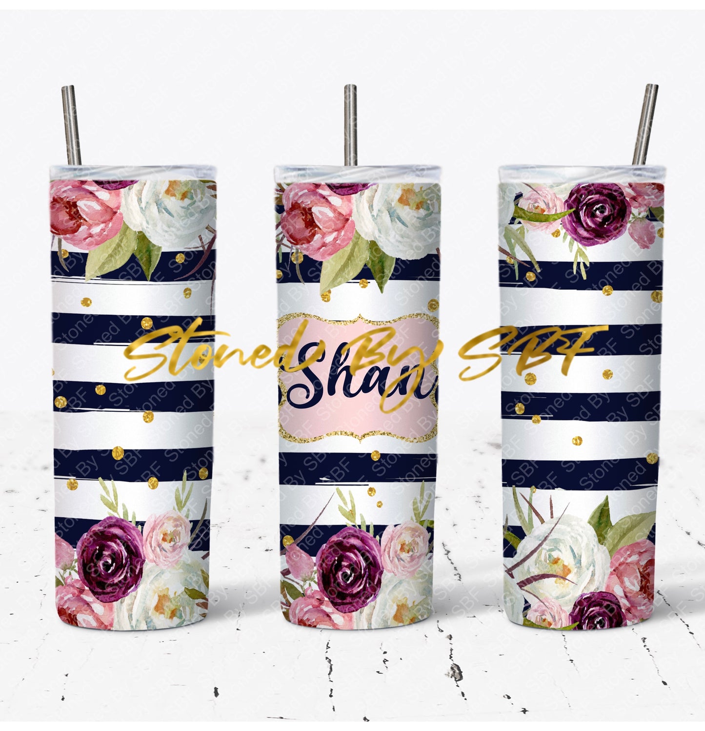Black Striped with Floral Hot and Cold Stainless Steel Tumbler