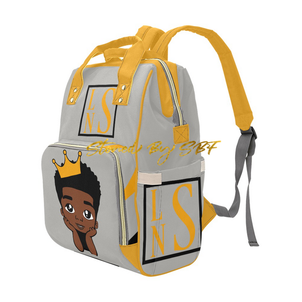 Little Boy Black and Gold Stacked Monogram Diaper Bag