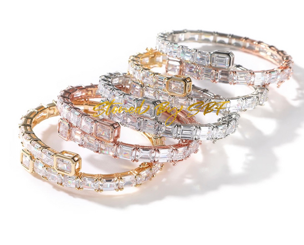 18K Plated Princess Cut Zirconia Baguette Bangle