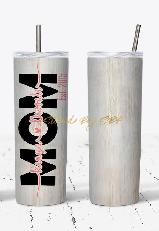 Mom 1 - Name on Whitewash Background Hot and Cold Stainless Steel Tumbler